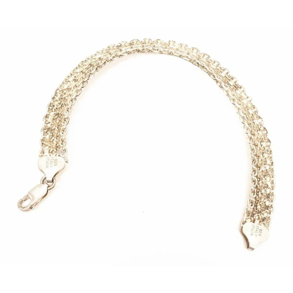 VINTAGE‎ ITAOR ITALY 925 STERLING SILVER WOVEN MULTI ROW LINK BRACELET 8 INCH